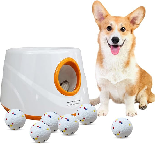 Automatic Ball Launcher for Dogs with 6pcs 2.3 Inch Etpu Tennis Balls,Thrower Distance 20-45ft,interacive Dog Toys for Indoor/Outdoor for Small Or Medium Dogs