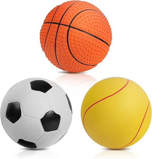 SCHITEC Squeaky Dog Toy Balls, [3 Pack] Latex Rubber Squeak Toys, 3'' Interactive Fetch Pet Ball for Medium Breed Dogs