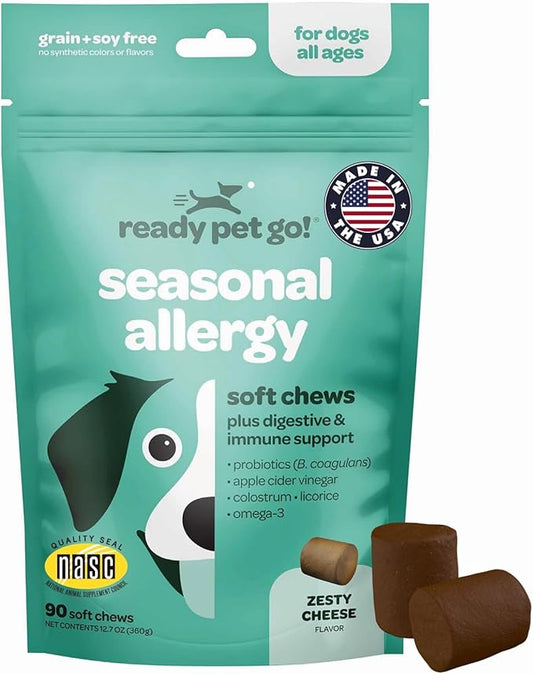 Immunity Boosting Dog Allergy Chews | Delicious and Soothing Hot Spot & Dog Itch Relief Chew for Seasonal Allergy Relief with Probiotics ACV Alaskan Salmon Oil & Colostrum for Dogs | 90 Chews