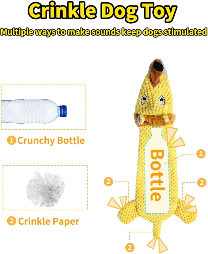 Dog Toys, Squeaky Plush No Stuffing Crinkle Dog Toy for Small Medium Large Dogs, Interactive Puppy Teething Water Bottle Dog Chew Toy