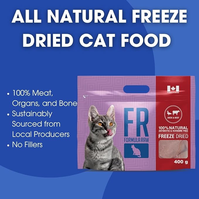 Freeze-Dried Raw Cat Food - Duck & Beef Formula, High Protein, Grain-Free, Whole Ingredients, No Additives, Meal Mixer or Topper - Supports Healthy Digestion, Coat, and Joints
