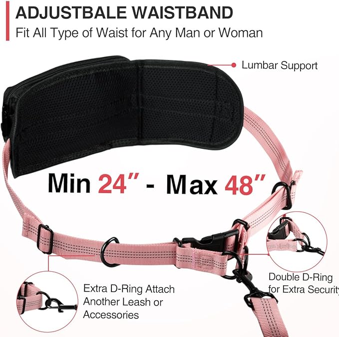 Kytely Hands Free Dog Leash with Zipper Pouch, Wide Padded Waist Dog Running Leash, Dual Padded Handles, Retractable Bungee for Walking Jogging Training Hiking