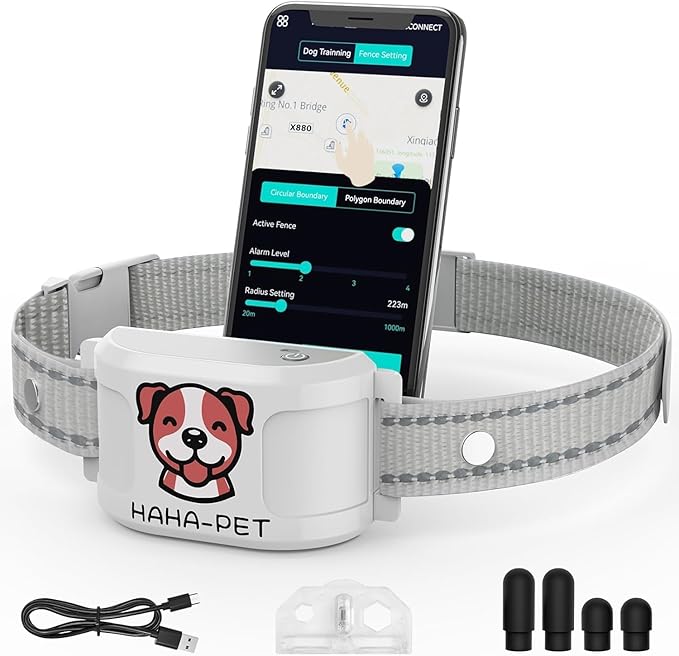 GPS Electric Dog Collar with Free App, Wireless Fence System with Training Collar, Portable Fence for Outdoor Use, Rechargeable Waterproof Collar, Adjustable of Dogs