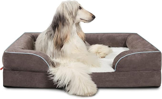 Laifug Large Orthopedic Premium Memory Foam Dog Bed, Dog Sofa with Washable and Removable Suede Cover, Waterproof Liner and Non-Slip Bottom Grey, Large(40''x32''x9'')