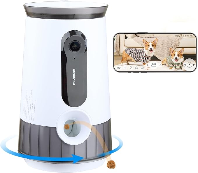 Gardner Pet Smart Pet Camera Treat Dispenser with 1080P HD Video, 2.4G WiFi, 2-Way Audio, 360° Laser Toy, Night Vision, Cloud & SD Storage, Compatible with Dogs & Cats