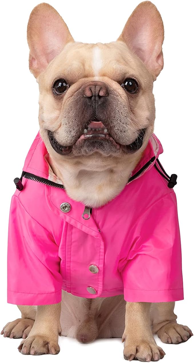 HDE Dog Raincoat Poncho Double Layer Zip Rain Jacket with Removable Hood, Leash Hole for Small to 3XL Dogs and Puppies Pink - S