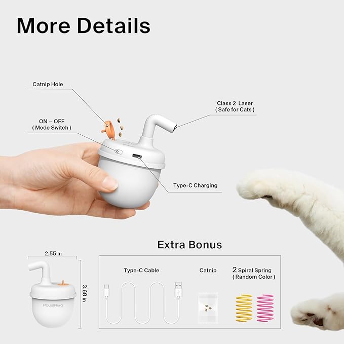 Cat Laser Toys, Automatic Cat Laser Toy Tumbler Design, Rechargeable Cat Laser Pointer 360°Irregular Rotation, 3 Modes Interactive Cat Toy for Indoor Cats of All Ages and Sizes (White)