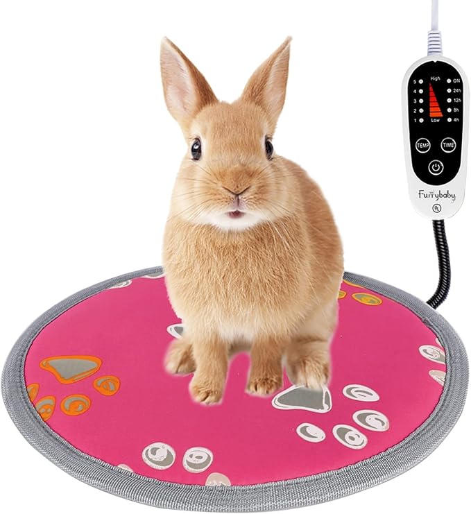 furrybaby Pet Heating Pad, Waterproof Dog Heating Pad Mat for Cat with Durable Anti-Bite Tube Indoor for Puppies Dogs Cats (1 Pack Pink, Round 12in, Temp Adjustable)