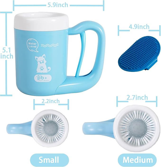 Medium Pet Paw Cleaner Cup - Easy Press Design Dog Foot Washer with Soft Massage Brush & Absorbent Towel - Reusable Durable Paw Cleaning Cup for Dogs Cats, Easy to Clean Handheld Bath Tool