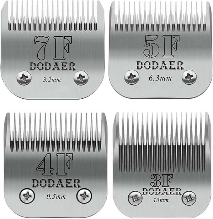 Size 7F/5F/4F/3F Detachable Pet Dog Grooming Blades of Stainless Steel,Compatible with Andis,Oster A5,Wahl KM10 Series,4 Count