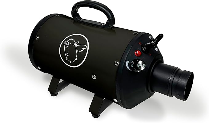 Flying Pig High Velocity Dog Pet Grooming Dryer w/Heater (Flying One, Black w/White Logo)