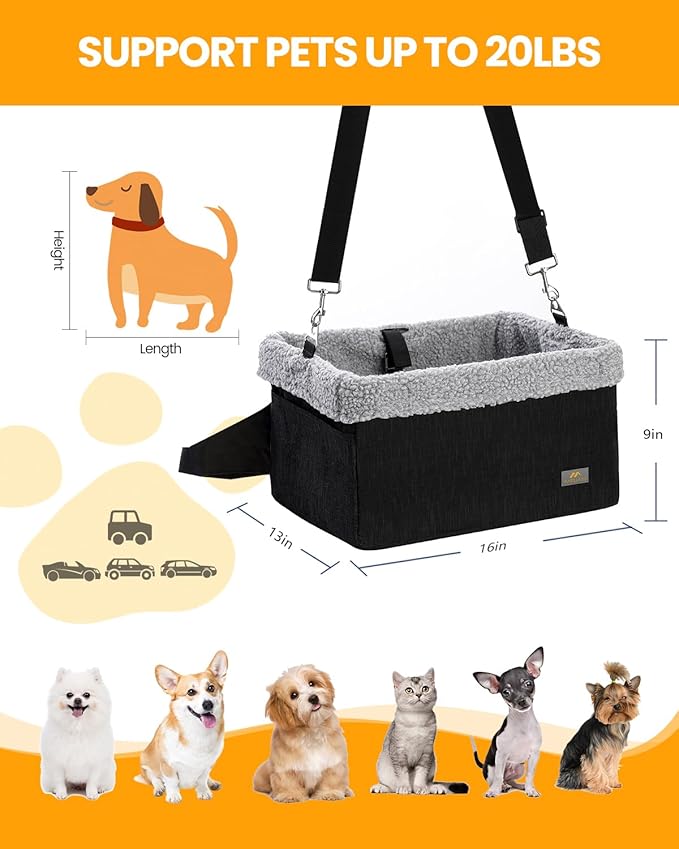 Dog Car Seats for Small Dogs, Upgrade Dog Booster Seat with Metal Frame Construction with Double-Layer Oxford, Perfect for Small Pets up to 20lbs