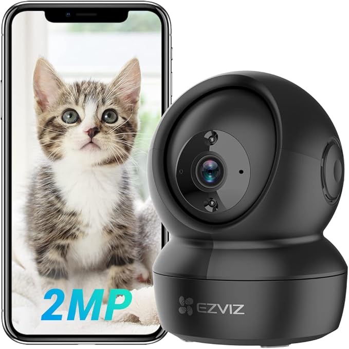 EZVIZ 360° Pan/Tilt WiFi Security Camera Indoor, Cameras for Home Security, Baby Monitor with Camera and Audio, Pet Camera with Phone App, Night Vision, Motion Detection, 2-Way Audio (C6N Black)