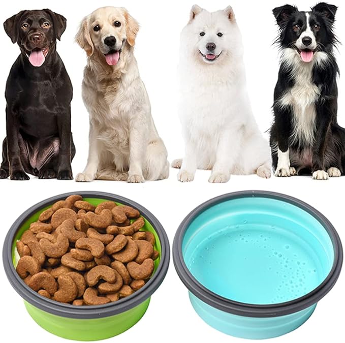 Large Collapsible 40 OZ Travel Dog Bowls, 2 Pack with Lids, Foldable Silicone Food & Water Bowl for Large Dogs, Lightweight & Leak Proof, Perfect for Outdoor Travel, Camping & Hiking
