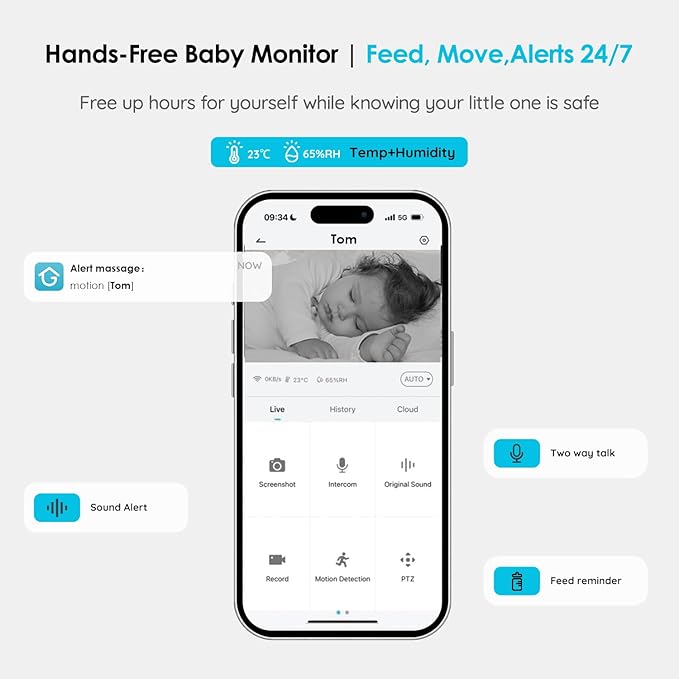 ieGeek 5" Split Screen Baby Monitor,HD Night Vision,2-Way Talk,Motion Detection,Temperature&Humidity Sensor,WiFi Baby Camera Monitor Supports Smartphone App(Upgrade)