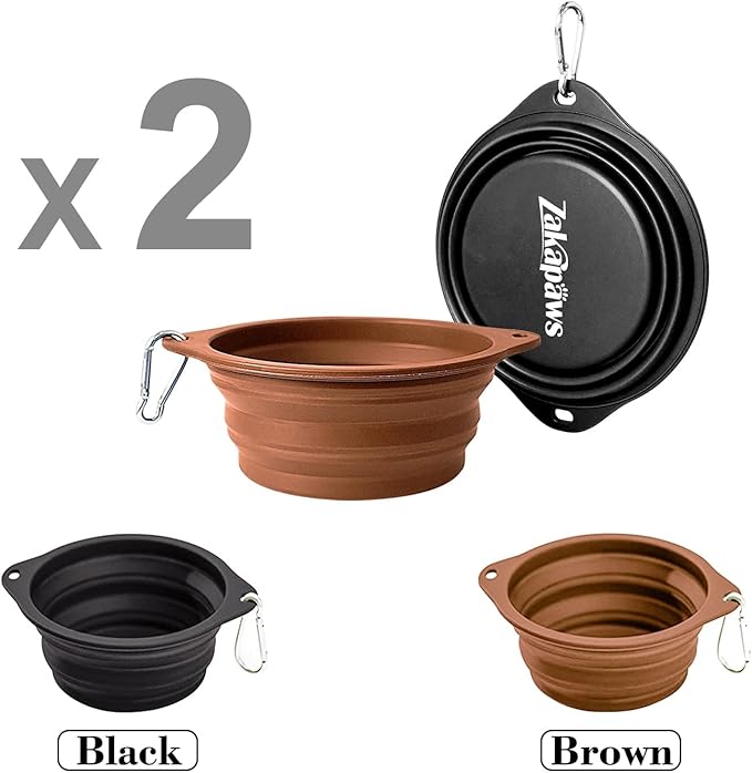 Silicone Dog Travel Bowl, 2 Pack Collapsible Pet Bowl, Foldable No Plastic Rim Pet Feeding Bowls, No Spill Water Cup for Pet