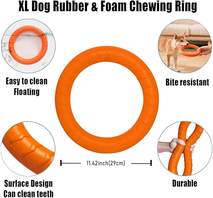 Dog Flying Disc Dog Chew Toy,Dog Toys for Aggressive Chewers Floating Dog Ring/Fetch Toys for Medium/Large Breeds Interactive Dog Pool Float Durable Toy for Training and Teeth Cleaning,28cm