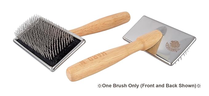 Wooden Slicker Brush - Stainless Steel Hard Pins for Grooming Short-Haired Pets (Size M)