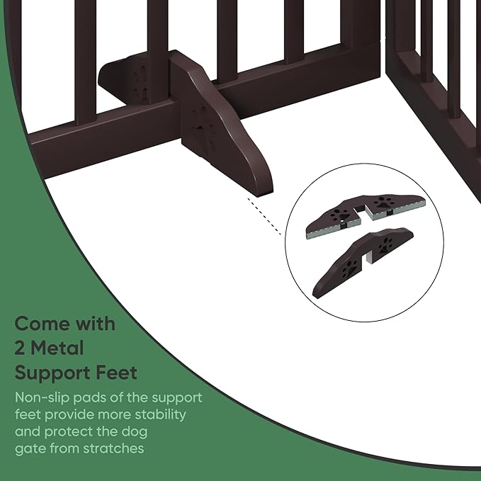 Freestanding Foldable Dog Gate - Indoor Pet Gate with Metal Support Feet, Room Divider 3 Panels (Brown)