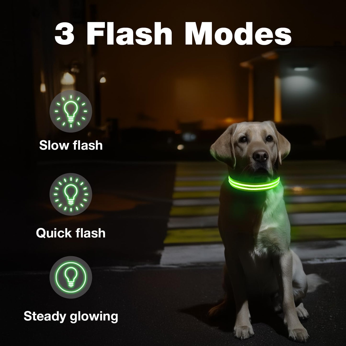LED Dog Collar, Light Up Dog Collar, Lighted Dog Collars Adjustable for Night Walking, Glow in The Dark Dog Collars Light with USB Rechargeable Color Changing Waterproof for Dogs (Green, Small)