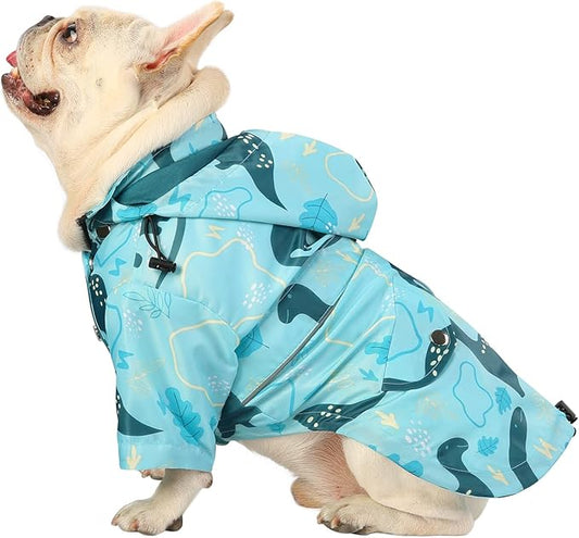 HDE Dog Raincoat Poncho Double Layer Zip Rain Jacket with Removable Hood, Leash Hole for Small to 3XL Dogs and Puppies Dinosaurs - M