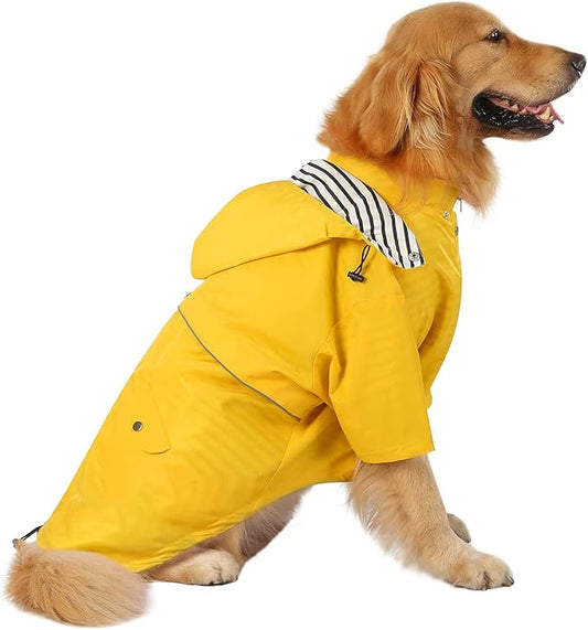 HDE Dog Raincoat Poncho Double Layer Zip Rain Jacket with Removable Hood, Leash Hole for Small to 3XL Dogs and Puppies Yellow - 3XL