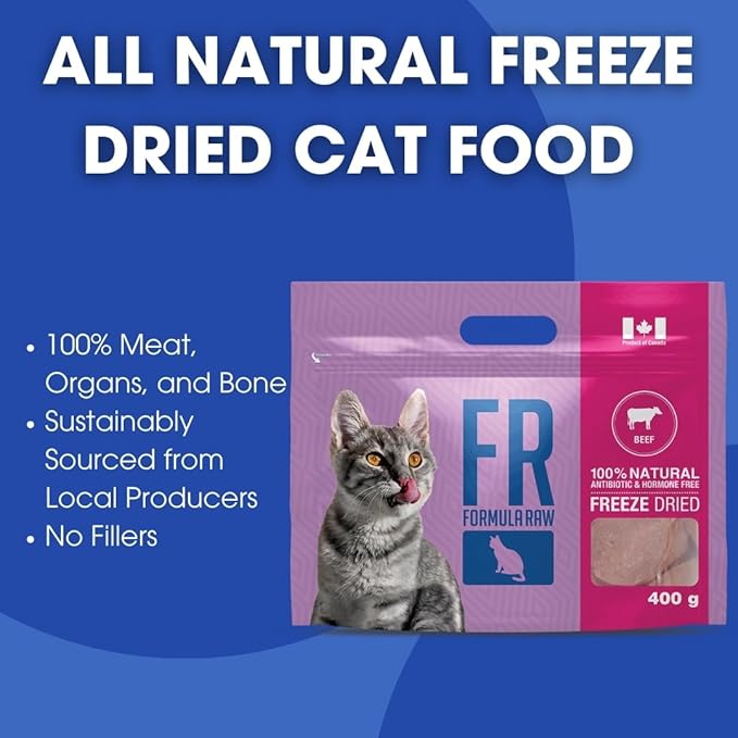 Freeze-Dried Raw Cat Food - Beef Formula, High Protein, Grain-Free, Whole Ingredients, No Additives, Meal Mixer or Topper - Supports Healthy Digestion, Coat, and Joints
