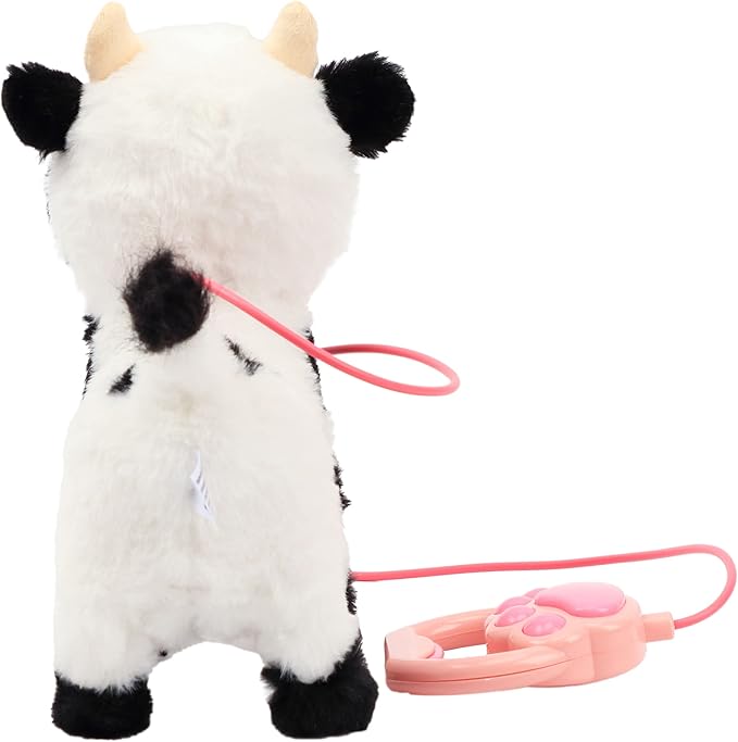 Hopearl Walking Cow Interactive Electronic Pet Singing Toy Remote Control Leash Animated Musical Nodding Moo Wagging Tail Touch Recognition Gifts for Toddlers Birthday, 9''