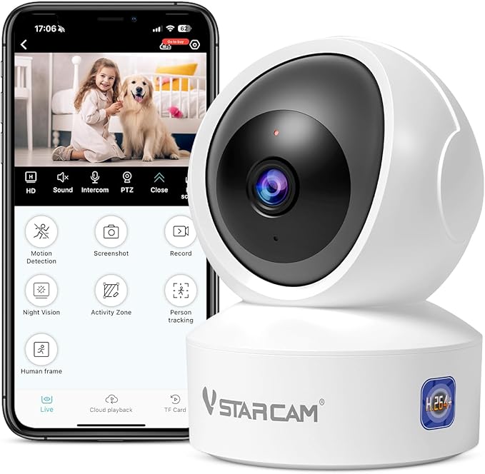 VSTARCAM 3MP Pet Camera Indoor with Phone App, 360° Indoor Security Camera with Color Night Vision, Motion Detection & 2-Way Audio, 24/7 SD & Cloud Storage，2.4GHz WiFi, in Plug 06