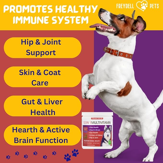 Freydell Pets Multivitamin Dog Supplement: Glucosamine Chondroitin, Probiotics, Omega Fish Oil, Skin and Coat Allergy Vitamins - Dog Supplements & Vitamins