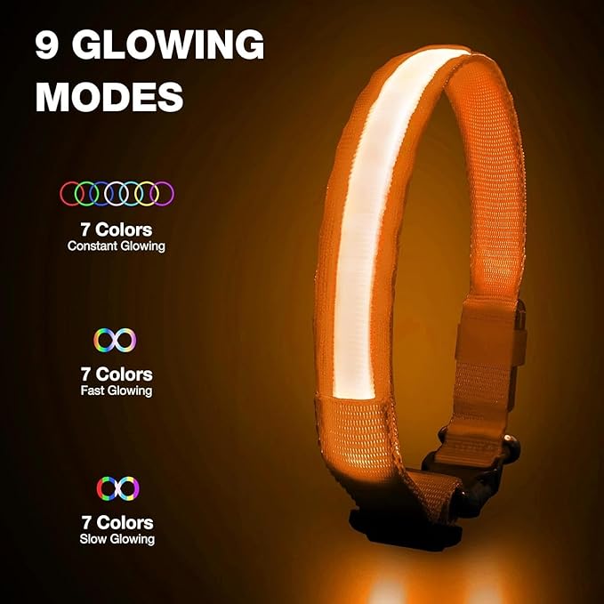 PcEoTllar Light up Dog Collar for Night Walking - LED Dog Collar Light Rechargeable Color Changing, Glow in The Dark Dog Collars Waterproof Glowing Dog Collars for Large Small Medium Dogs