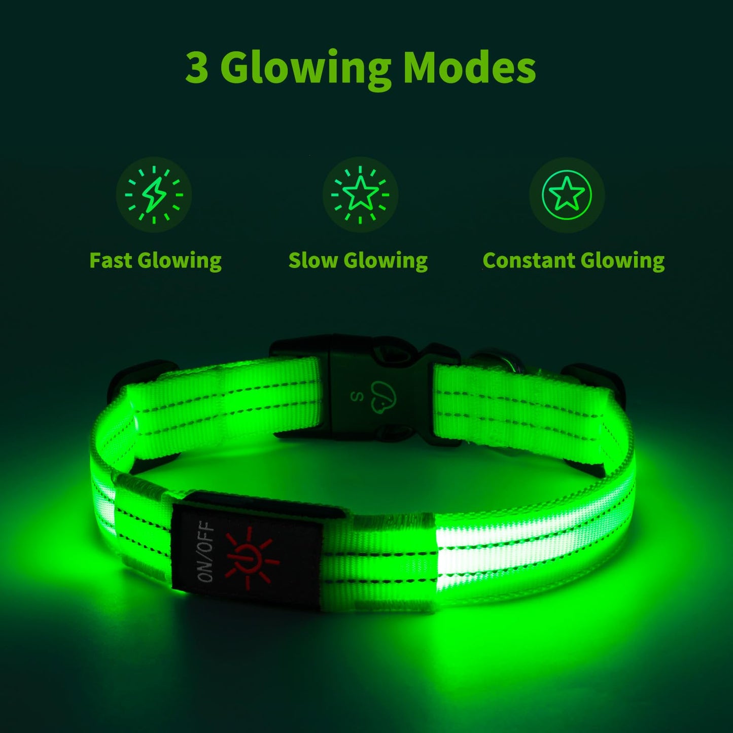 Light Up Dog Collars, LED Dog Collar Light Adjustable USB Rechargeable Super Bright Safety Light Glowing in The Dark Reflective Dog Collar for Medium Large Small Dogs