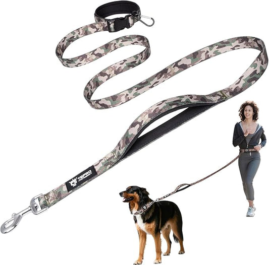 TSPRO Hands Free Dog Leash for Medium to Large Dogs, Adjustable Durable Leash with Comfortable Safety Padded Handle, Heavy Duty Metal Clasp for Walking, Running, Training (Military Green 25)