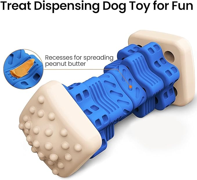 Dog Toys for Aggressive Chewers, Tough Dog Chew Toys, with Beef Flavor, Safe Rubber Indestructible, for Large Medium Small Dogs - Blue
