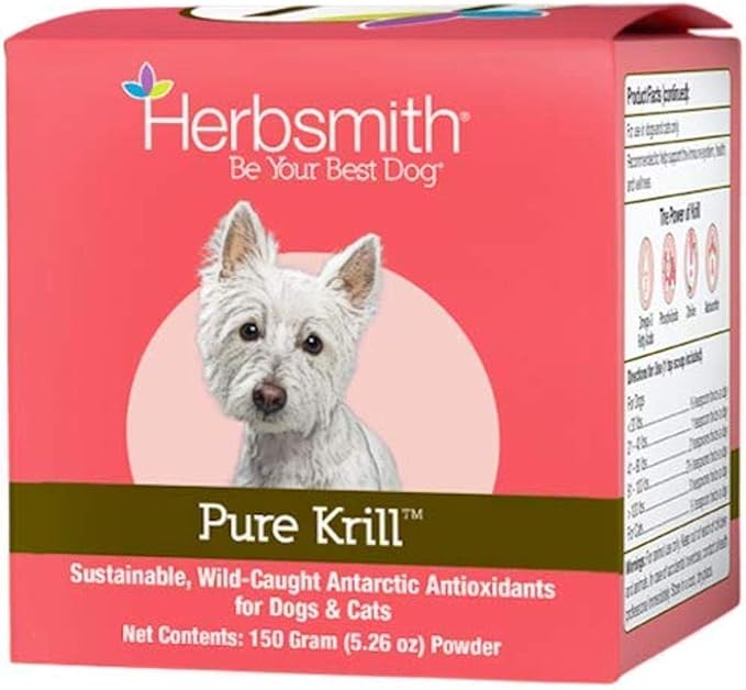 Herbsmith Pure Krill - Wild-Caught Antarctic Krill - Just 1 Ingredient - Astaxanthin for Dogs - Ready-to-Use Omega 3s – Alternative to Krill Oil for Dogs - 150g