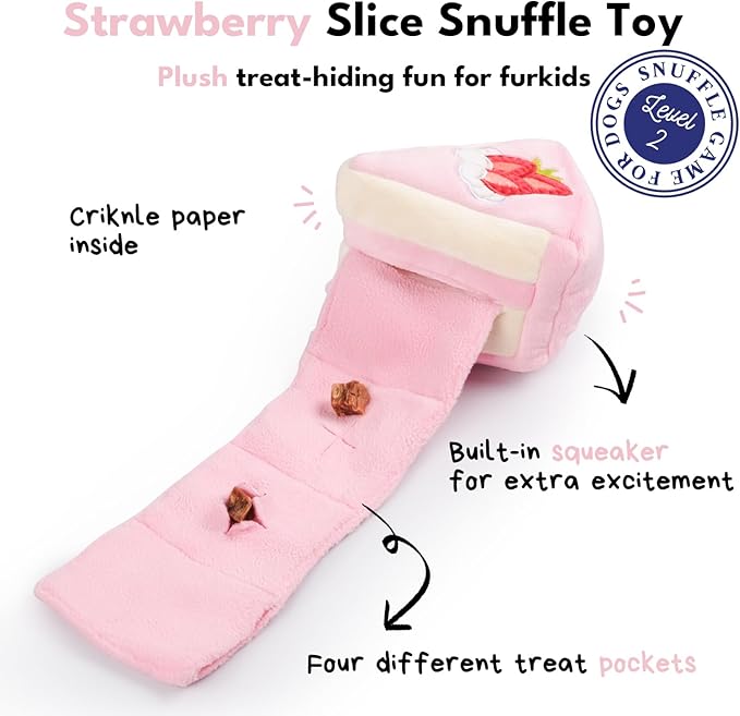 Dog Birthday Enrichment Toys, Interactive Puppy Puzzle Toy, Crinkle Squeaky Puppy Toy for Boredom, Strawberry Cake Snuffle Toys for Mental Stimulation for All Dog Sizes