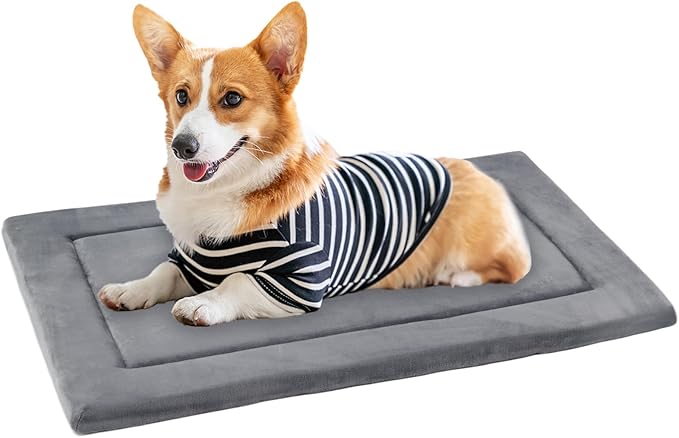 KHONSU PET Dog Bed Mat for Crate 1.1in Slim Cooling Pad Reversible Flannel & Waterproof Canva for Dogs up to 45 lbs