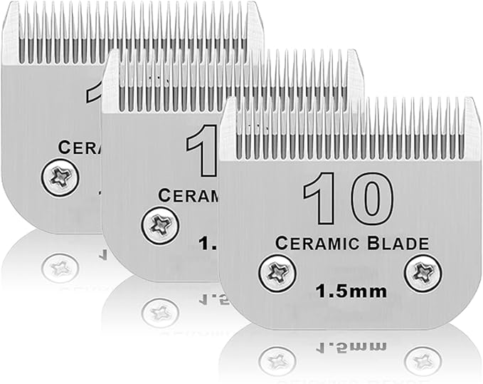 3 Pack 10# Detachable Pet Dog Grooming Ceramic Blades,Compatible with Andis,Oster A5,Wahl KM-10 Series,Size #10 Blade 1/16-Inch 1.5MM Cut Length