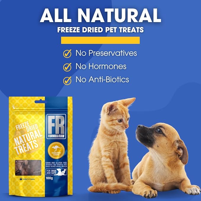 Freeze-Dried Kangaroo Strips for Pets – Novel Protein Dog and Cat Treats – Lean, Hypoallergenic, Natural Raw Snack