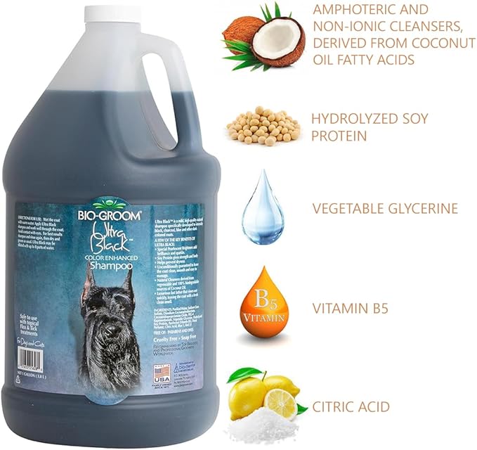 Bio-Groom Ultra-Black Dog Shampoo - Color Enhancing Pet Shampoo, Dog Bathing Supplies, Puppy Wash, Grooming Supplies, Cruelty-Free, Made in USA, Coat Brightener Shampoo - 1 Gallon