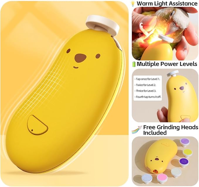 MANON ROSA Bird Nail Grinder, Bird Beak Grinder- Safe and Quiet Bird Nail Care Tool, Complete Grooming Kit for Parrots Conures Cockatiels Finches Parakeets, Premium Beak Maintenance (White)