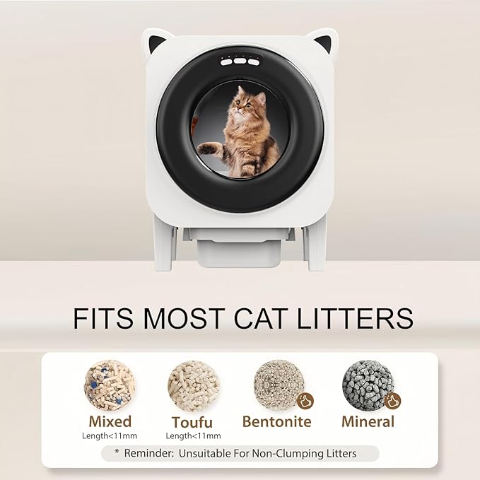 BZW Self Cleaning Litter Box, Large Capacity Automatic Cat Litter Box Self Cleaning for Cats, App Control, Safety Protection, 1 Roll Garbage Bags, Black