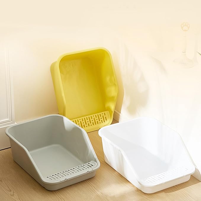 SpaceTime Large Cat Litter Box with High Sides,Cat Boxes for Indoor Cats,Cat Litter Pan for Kitty,Litter Box with Low Entry,Easy to Clean,Anti-Splashing(Grey)