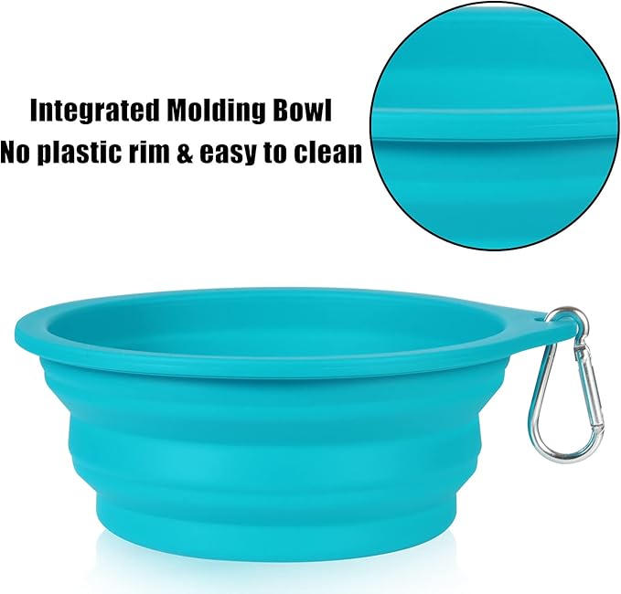 SLSON 2Pack Collapsible Dog Bowl,Integrated Molding Travel Bowl No Plastic Rim Pet Feeding Bowls for Walking Traveling Outdoors,600ML (Light Blue+Light Green)