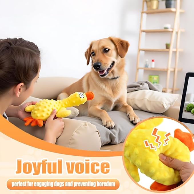 OUANGANC Calming Duck Dog Toy for Aggressive Chewers, Make a Crinkly Crunchy Noise, with Squeaker, 2025 Upgraded Indestructible Puppy Teething Toys, for Small to Medium Dog Breeds (Purple 10.6in)