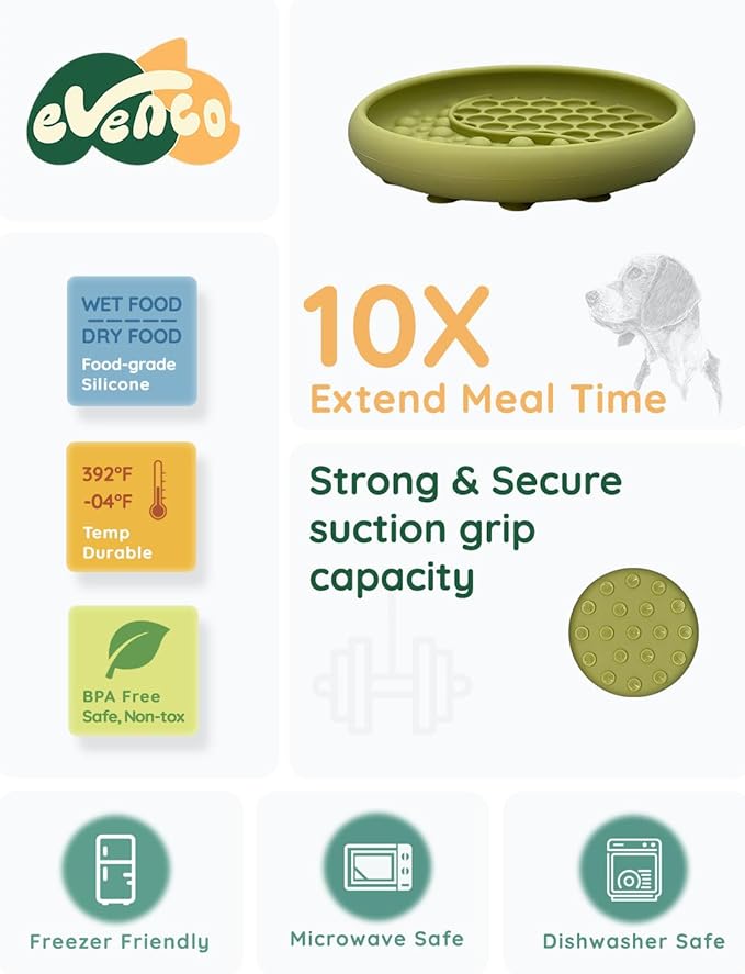 Lick Mat for Dogs, Silicone Slow Feeder Licking Mat with Non-Slip Suction Cups, Freeze-Friendly Lick Bowl for Enrichment Play, Anxiety Relief & Keeps Busy (6.0" x 1.0" Green)