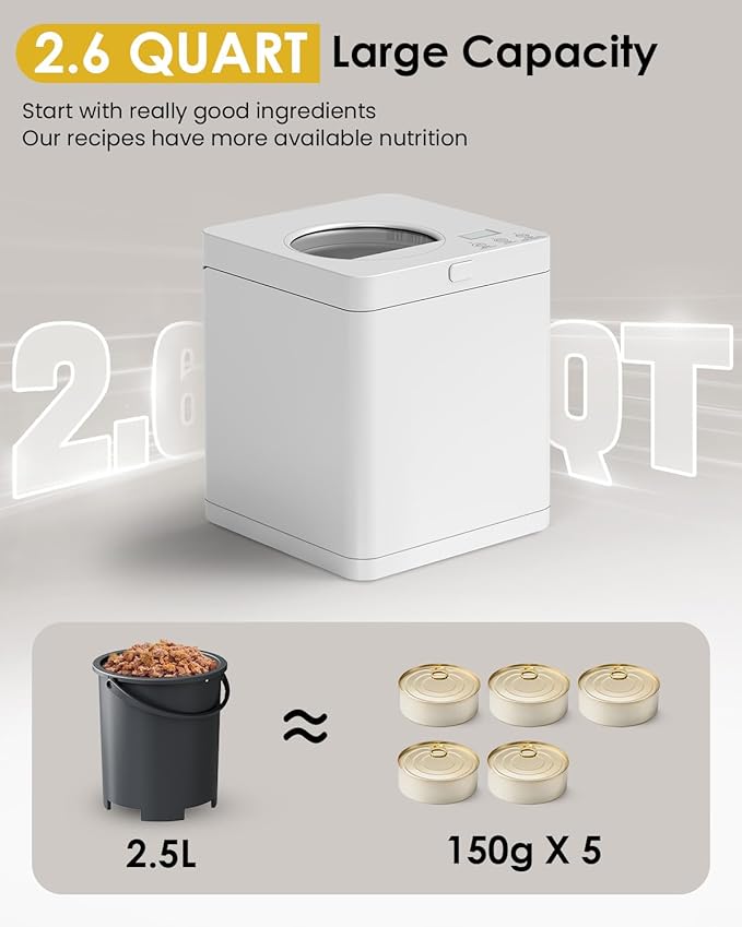 Pet Fresh Meal Cooker,5-in-1 Auto Fresh Food Cooker with Chop,Slow Cook, Mix, Self-Cleaning and Timer, 2.6 Quart Capacity Foods Cooker Makes 1.5Lbs Foods for 2 Dogs, DIY Pet Recipes, Wet or Dry Meals