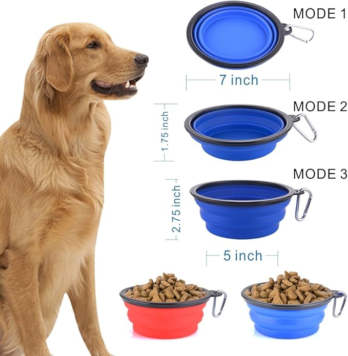 Collapsible Dog Bowls, Large Portable Travel Dog Bowls, 34oz Foldable Dogs Water Food Slow Feeder Bowl, Collapse Feeding Dish for Walking, Traveling, Hiking, Camping (2 Pack)