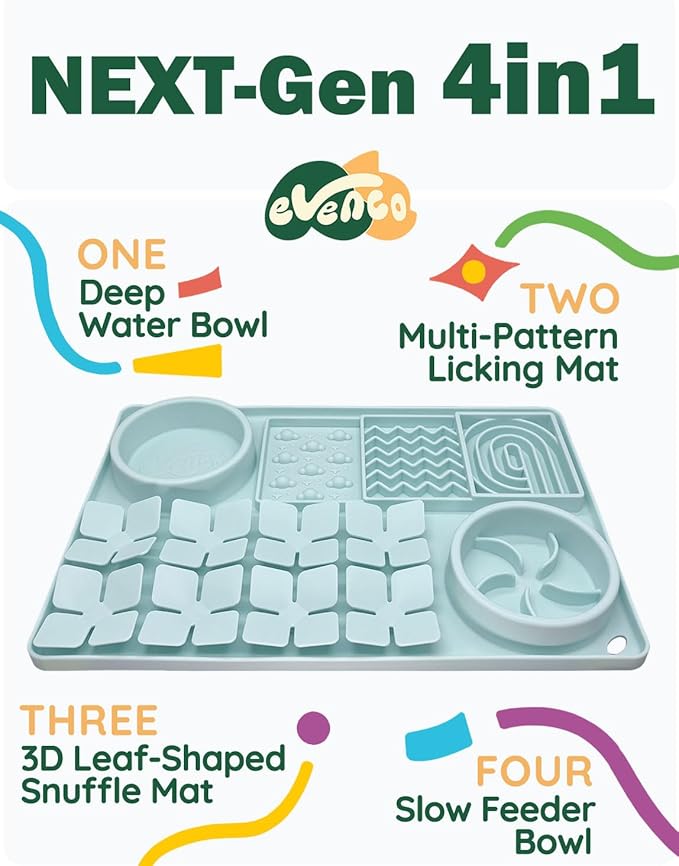 Slow Feeder Bowl for Dogs and Cats, Silicone Lick Mat & Snuffle Mat with Suction Cups - Interactive Puzzle Feeder, Slow Eating, Keep Busy and Reduce Vomiting (15.75" x 10.5" Mint Green)