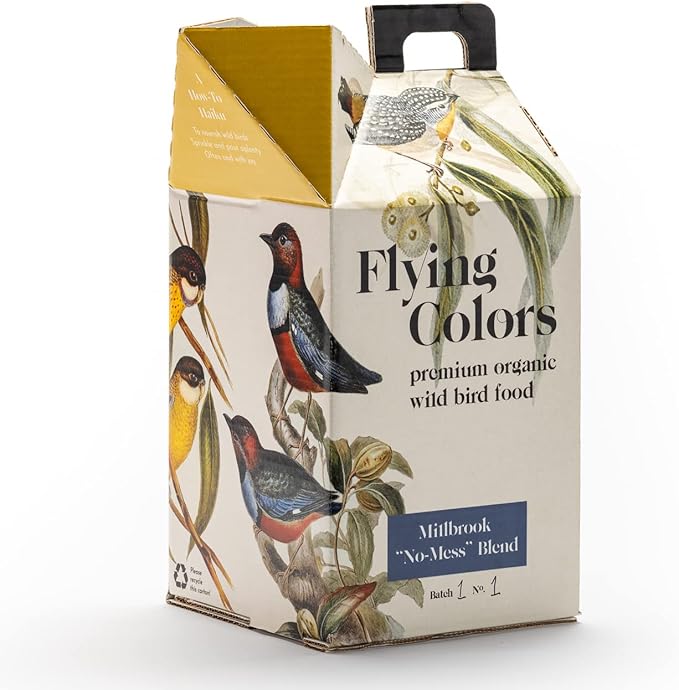 Flying Colors Premium Organic Wild Bird Seed | Millbrook No Mess Bird Seed for Outside Feeders | 100% USDA Organic, Waste Free, No Fillers, No Pesticides | Sunflower, Peanut | 3 Gallon Easy-Pour